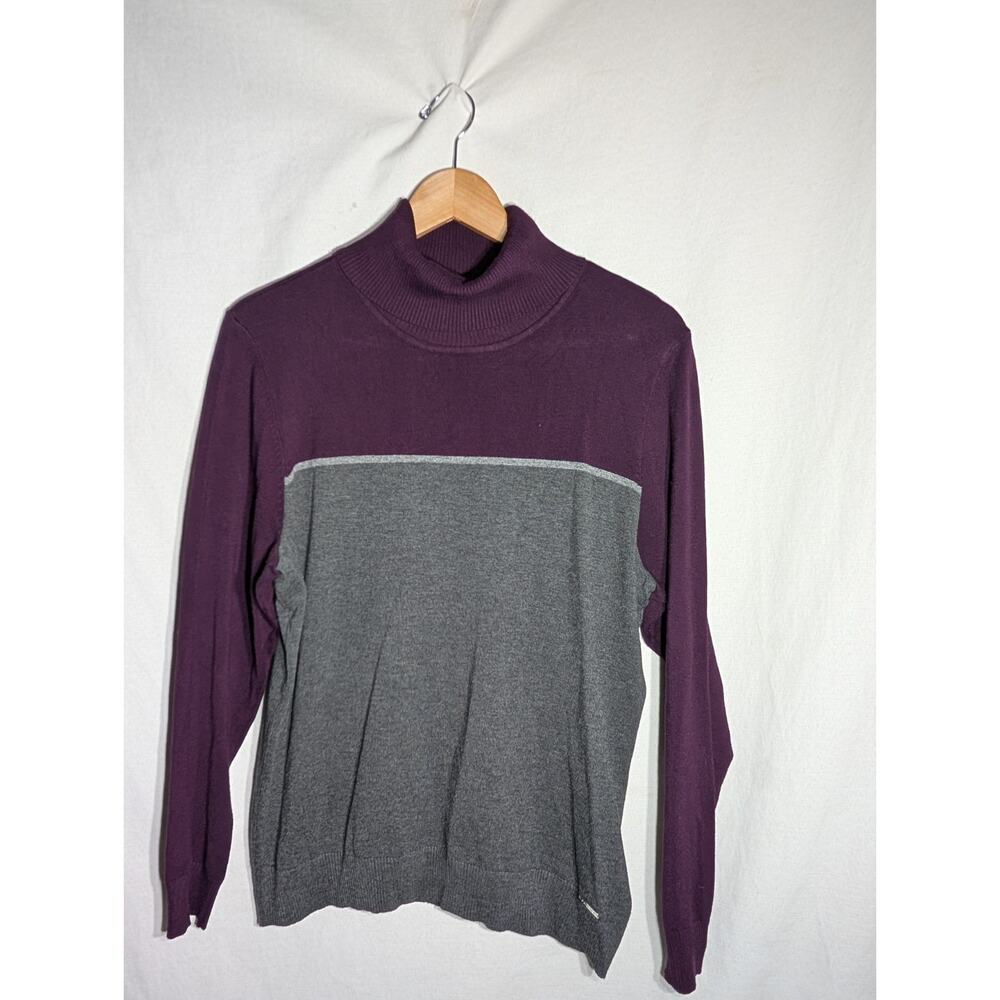 Calvin Klein Womens Colorblock Turtleneck Sweater XL Minimalist Purple Gray